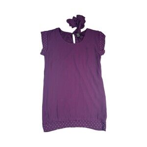 Classic Sz L Purple Chiffon Lined Flowy Studded Cocktail Dress With Belt